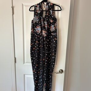 ANNE TAYLOR LOFT Black and Orange Floral Jumpsuit